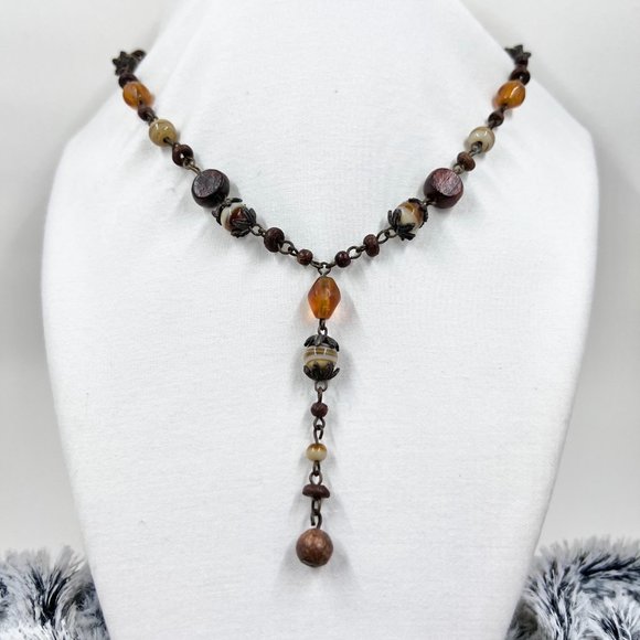 NWOT - NY & CO - Brown, Orange & Cream Beaded BOHO Style “Y” 16” Necklace - Picture 3 of 8